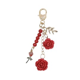 Rose Keychain Pendent Flower Keyring Car Keys Ring Accessories Purse Handbag Decor (Red, One size)