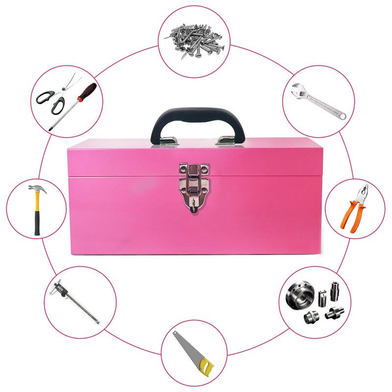 16" Portable Metal Toolbox Large Tool Box 18-Gauge Fishing Tackle