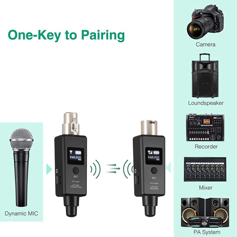 Wireless Microphone System Transmitter Receiver for Dynamic Microphone Audio Mixer