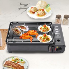 Portable Butane Gas Grill Camping BBQ Grill Indoor Tabletop Stove With Barbecue Kit Camp Stove Griddle For Camping Hiking
