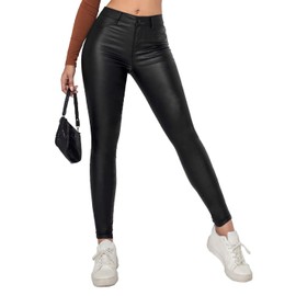Lover Premium Faux Leather Stretchy Skinny Jeggings Coated Faux Leather Legging Pants Mid Waisted with Pockets (US, Alpha, Large, Regular, Regular, Black)