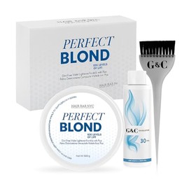 Hair Bar NYC Perfect Blond 10x Extreme Blue Lightener +30 Volume Anti-Yellow Blue Developer Kit Dust-Free Hair Bleach with Keratin & Bond Building, Cool-Toned, Bright Finish Developer Kit 60g/2.11oz