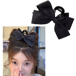 Black Hair Bows Claw Clips for Women Girls Bowknot Hair Claw Jaw Clips Barrettes for Thick Thin Hair Nonslip Bow-knot Claws Clamps Large Satin Hair Bow Clip Strong Hold Hair Claws