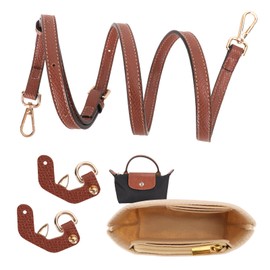 Mini Bag Strap and Organizer Insert Kit for Longchamp Mini Bag, Multi-Pocket Organizer Insert for Tote Bag, No-Punch Adjustable Buckle Leather Purse Shoulder Strap for Long Champ Bag Women (Style 1)