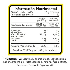 Bhp Ultra Creatina Monohidratada 500 100 Servicios Sabor Ponche