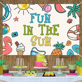 Balterever Summer Fun in The Sun Party Decorations Hawaiian Beach Pool Birthday Party Backdrop Banner Tropical Watermelon Cutouts Ice Cream Birthday Party Supplies for Hawaiian Beach Pool Birthday