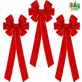 JOYIN 3PCS Big Red Velvet Christmas Bows, 30.7" Long by 10.6" Wide Giant Velvet Bows for Christmas Tree, Large Christmas Wreath Bows, Indoor Outdoor Holiday Xmas Decorations