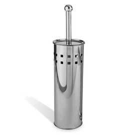 Toilet Brush & Holder, Stainless Steel Silver Chrome Colour | Free Standing with Cover Lid for Hygienic | Quality Products by Denny International®