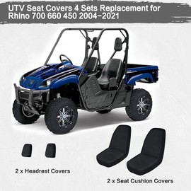 LKV UTV Seat Covers Replacement for Rhino 450 660 700 (2004–2021) – 1680D Heavy-Duty Waterproof Fabric, Full Coverage with Headrest, Secure Strap-On Fit