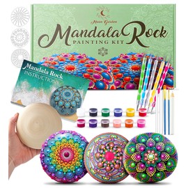 Moon Garden Mandala Rock Painting Kit - Mandala Dotting Tools Kit - Large Wooden Rocks for Painting, Stencils, Acrylic Paints, Dotting Tools for Painting Rocks - Dot Art Kit for Adults & Kids