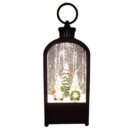Lighted Water Lantern with Festive Gnomes and Swirling Glitter, Freestanding Christmas Decoration, Festive Holiday Décor, 9.25 Inches High