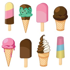 Beistle 16 Piece Ice Cream Cone and Popsicle Decorations Cut Outs for Summer Birthday Party or Picnic Décor, 9" - 11.75", Multicolor