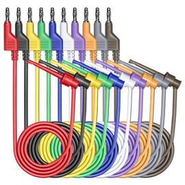 Cleqee 10PCS 4mm Banana Plug to Test Hook Clip Test Leads Stackable Banana Pulg to Test Hook Soft Cables 500V 5A for Multimeter Electric Testing