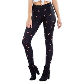Tipsy Elves Women's Funny Thanksgiving Leggings - Black Turkey Day Patterned Bottoms - Holiday-Themed Tight Pants - Women's Mid-Waisted Black Drumstick Thanksgiving Leggings Size Medium