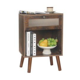 AWASEN Mid Century Modern Nightstand, Bedside Table with Glass Drawers, Wooden Nightstand with Solid Wood Legs, Small End Tables Side Tables Bedroom for Small Space, Rustic Brown