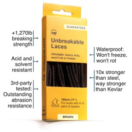 Adventure Andy Unbreakable Laces - Heavy Duty Boot Laces That Stay Tied. Tougher Than Kevlar (Brown, 71" (180cm))