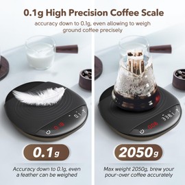 Mini Coffee Scale with Timer - Digital Espresso Scale 2kg/0.1g Accuracy Pour Over Coffee Rechargeable Down to 0.1g High Precision for Kitchen Food Weighing Measuring Baking Brown
