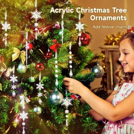 18 PCS Christmas Tree Decoration Crystal Christmas Ornaments, Acrylic Hanging Snowflake Icicle Crystal Ornaments Set for Xmas Tree Winter New Year Party Supplies