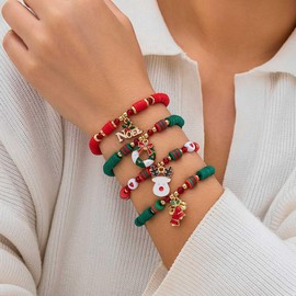 Wedity Christmas Bracelets Stackable Stretch Bracelet Christmas Tree Elk Bell Bracelets for Women Christmas Festival Jewellery, Metal, No Gemstone