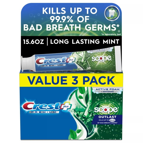 Crest Premium Plus Scope Outlat Toothpaste Long Lasting Mint Flavor