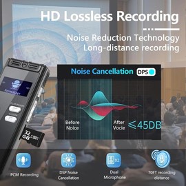 32GB Digital Voice Activated Recorder with Playback - 2776 Hours Audio Recording Device, 3072Kpbs HD Dual MIC Tape Recorder Device for Lecture A-B Repeat, MP3 Player, Pword,[32GB TF Card Included] - Style: 32GB