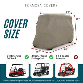 Formosa Covers Heavy Duty Golf Cart Cover 4 Passenger Extended Roof Premium Golf Cart Accessories All Weather fits 80" Roof EZGO, Club Car, Evolution, Yamaha G Models, GEM e2 (Grey, Taupe, or Green)