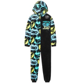 Get Trend Fleece Onesie for Boys Teens, Hooded Loungewear Warm Pyjamas, Gaming Cosy Jumpsuit Nightwear, Gamer Gifts for Boys (13-14 Years, Multi Gaming)