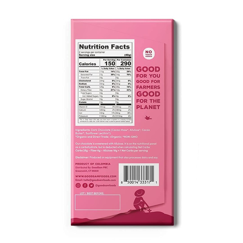 GoodSAM Dark Chocolate Bars (3 Pack), Plain, 55% Cacao, No