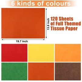 120 Sheets Fall Tissue Paper Orange Yellow Brown Tissue Paper for Gift Bags Assorted Art Craft Wrapping Papers Bulk for Autumn Thanksgiving Harvest DIY Craft Birthday Holiday Decor