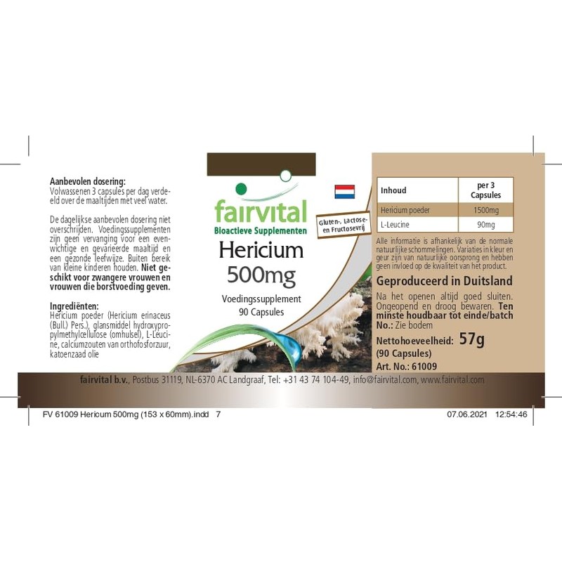 Fairvital Hericium Capsules – 500 mg Hedgehog Beard Mushroom Powder