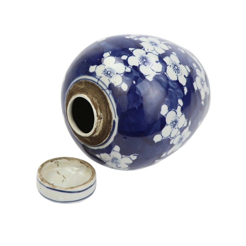 Blue and White Cherry Blossom Porcelain Ginger Jar 6"