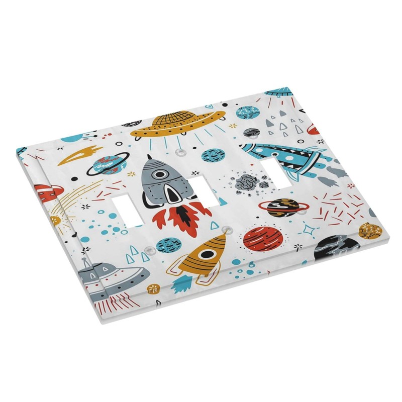 Cartoon Space Rocket Boys Universe Planet 3 Gang Light Switch