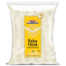 Rani Poha (Powa) Thick Medium-Cut (Flattened Rice) 64oz (4lbs) 1.81kg ~ All Natural, Salt-Free | Vegan | Kosher | No Colors | Gluten Friendly | Indian Origin
