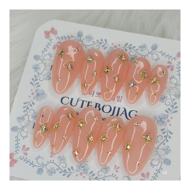 Ether Peach Handmade Nail Tips - Oval S / 에테르