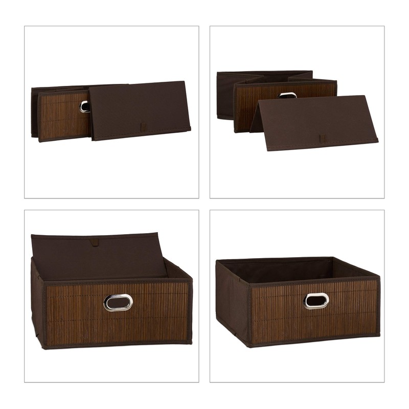 2 x Storage Baskets Bamboo Bathroom Basket Square Fabric Shelf
