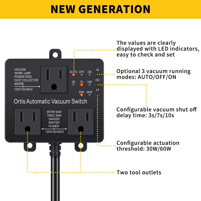 Automatic Vacuum Switch with Extra Outlet for Using More Power