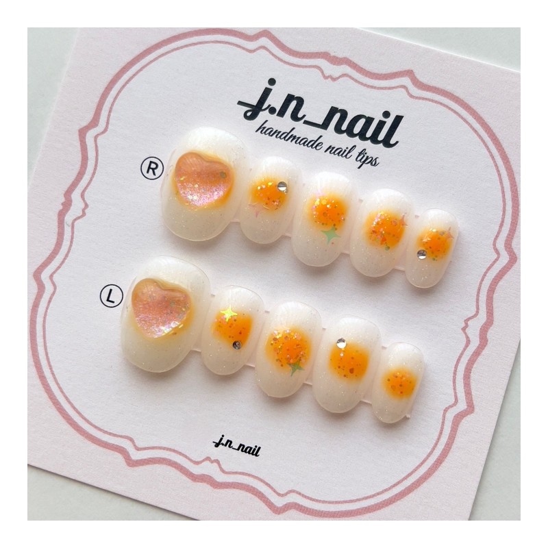 Tangerine cheek handmade nail tips|Tangerines, Jeju Island|- Short Oval /