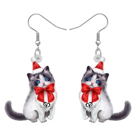 Bonsny Acrylic Drop Dangle Christmas Sweet Cat Kitten Earrings Pets Jewelry For Women Gift (White)