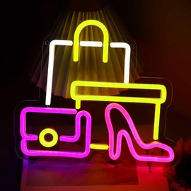 Lmnopqr Shoe Bag Neon Sign for Wall Decor USB Powered Dimmable Light for Shop Home, Clothing or Bag Store, Dressing Bedroom, Birthday Party, Christmas Girls Gifts
