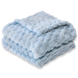 HOMRITAR Baby Blanket for Boys or Girls 3D Jacquard Fluffy Fuzzy Blanket for Infant, Soft Warm Cozy Flannel Fleece Warm Blanket Nursery, Stroller Toddler Bedding (30 x 40 Inch, Blue)