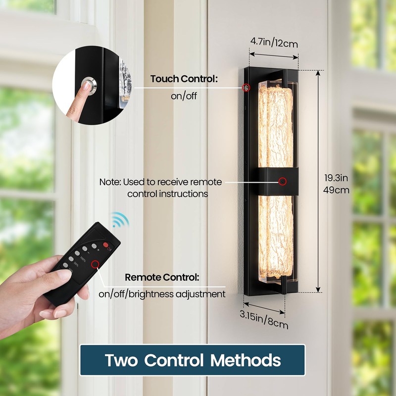 Battery Operated Resin Wall Sconce - Wireless Rechargeable Black Wall