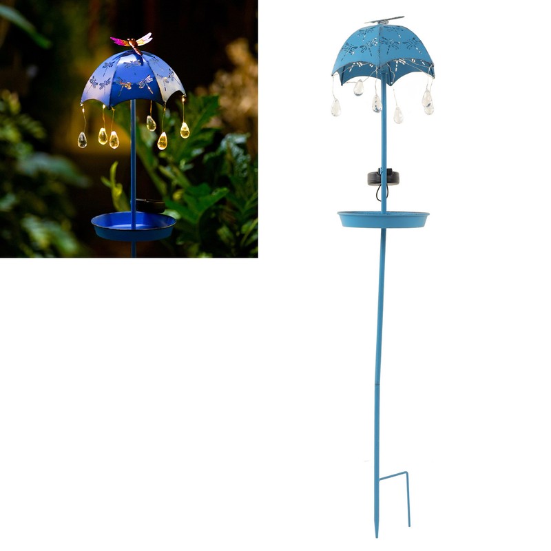 Solar Bird Feeder LED Floor Lamp with Feeding Tray Umbrella