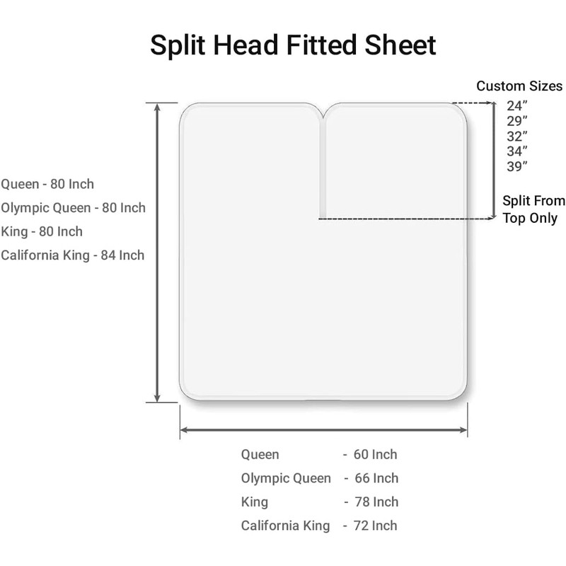 4 Piece Split Head Flex Sheet Set, 34" Top Split