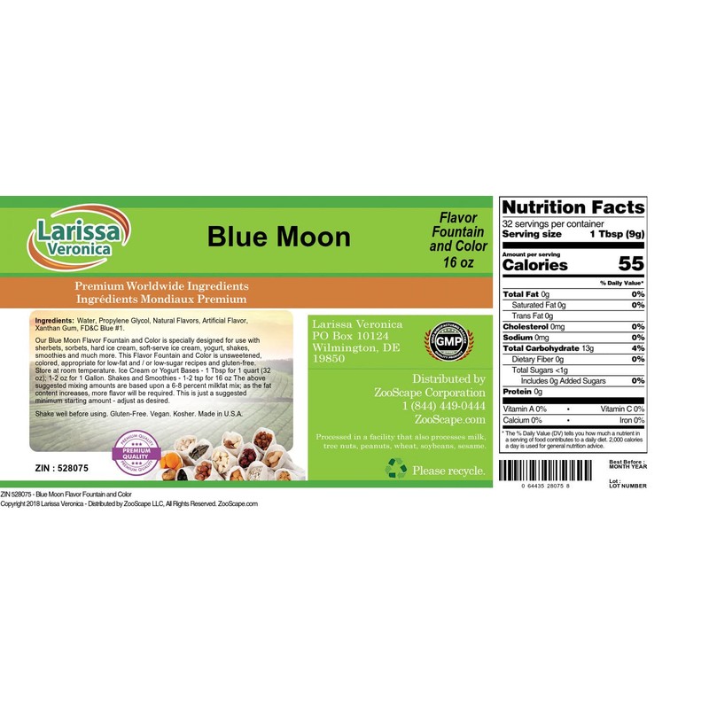Blue Moon Flavor Fountain and Color (16 oz, ZIN: 528075)