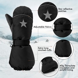 HIGHLOONG Kids Toddler Waterproof Snow Ski Mittens- Breathable Thinsulate Lined Winter Cold Weather Gloves for Boys and Girls Snowboarding