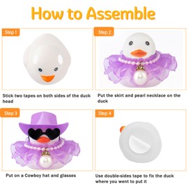 wonuu Car Rubber Duck Decoration Cute Car Ornament Car Ducks for Dashboard with Dress Heart Shape Sunglasses Necklace, Purple Bead Chain