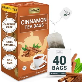 LeafLea 40 Cinnamon Tea Bags – 100% Natural & Pure Ground Cinnamon Sticks, Herbal Cinnamon Tea, Caffeine-Free, Sugar-Free, Vegan, Hot Spiced Cinnamon Tea Bags for Relaxation