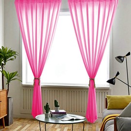 ShinyBeauty Hot Pink Chiffon Curtain 2 Panels 2.4ft x 7ft Window Voile Tulle Backdrop 84 Inch Blackout Sheer Rod Pocket Elegant Curtains