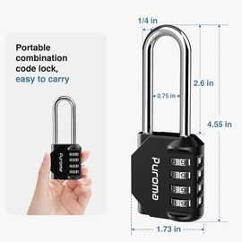 Puroma 2 Pack 2.6 Inch Long Shackle Combination Lock 4 Digit Outdoor Waterproof Padlock for School Gym Locker, Sports Locker, Fence, Gate, Toolbox, Case, Hasp Storage (Black)