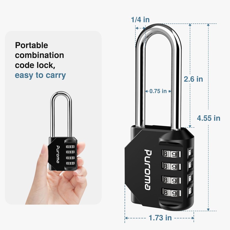 Puroma 2 Pack 2.6 Inch Long Shackle Combination Lock 4